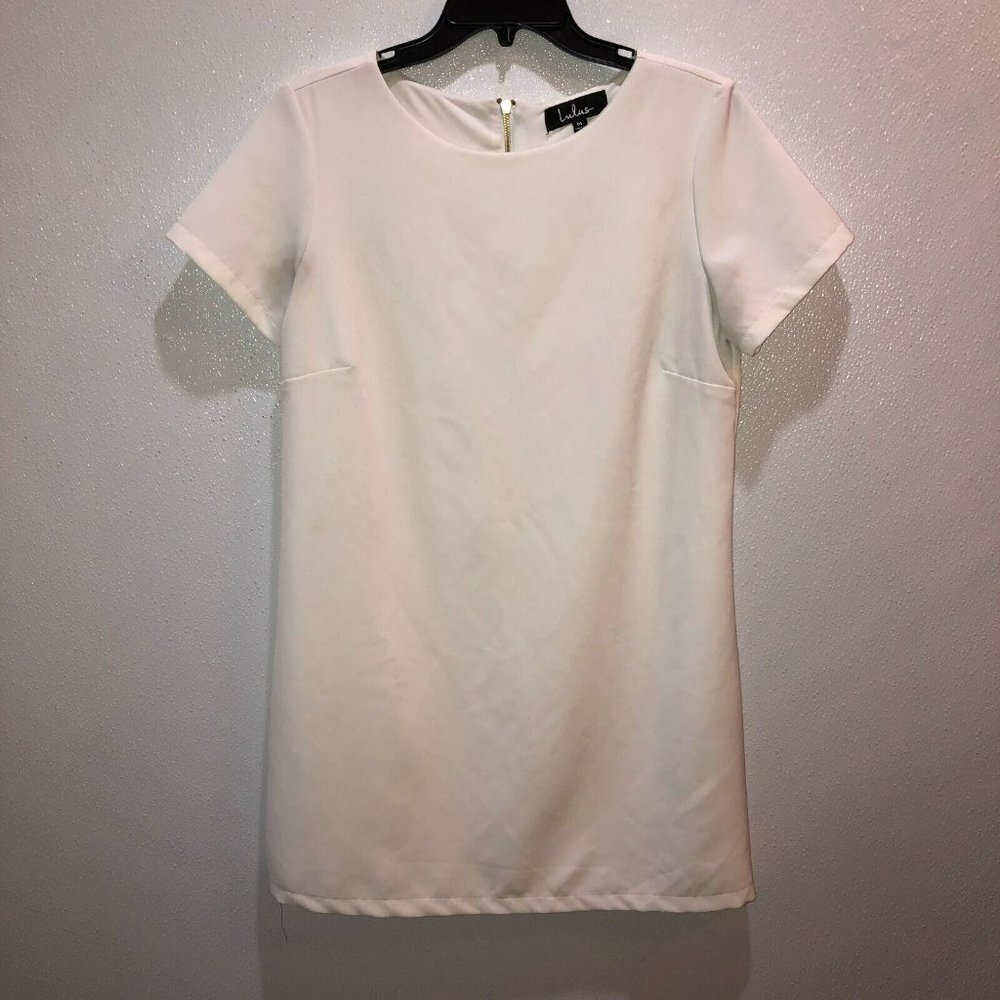 Lulus Medium Ivory Short Sleeve Zip Back Short Mini Shift Dress Size M USA Made - Picture 5 of 9